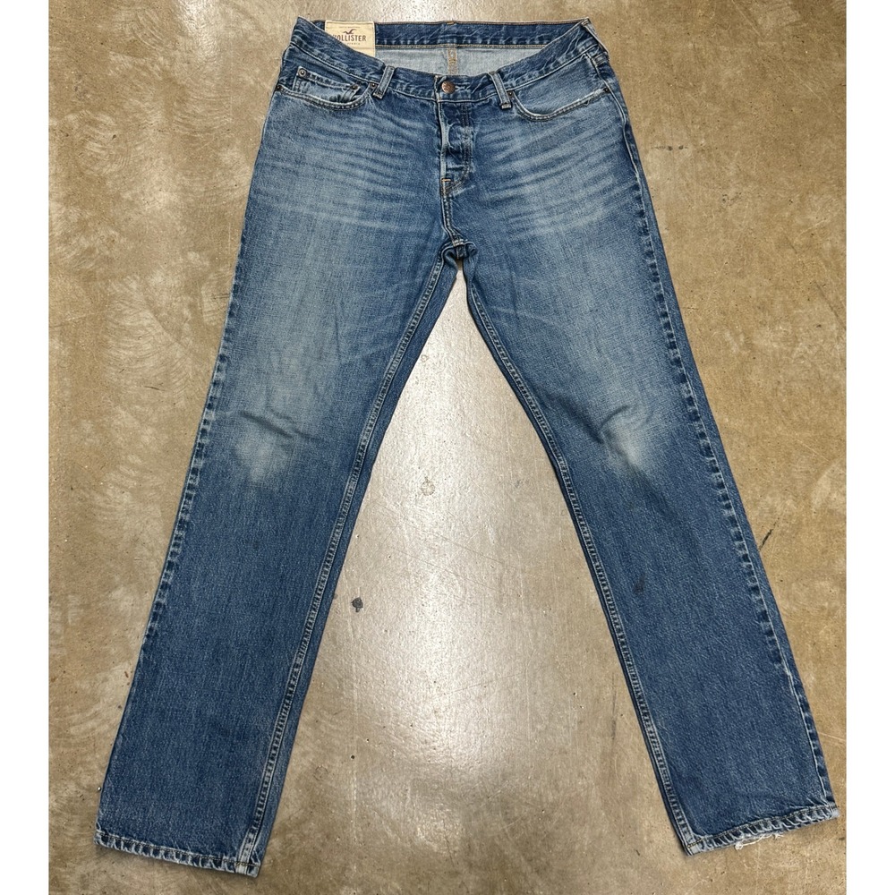 Hollister California Mens Straight Leg Jeans Blue Medium Wash Button Fly 34x32